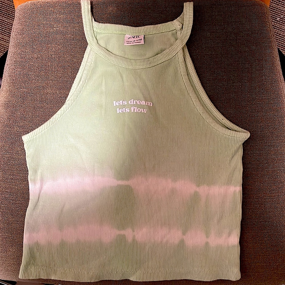 Zara light green tie dye halter neck ribbed tank top